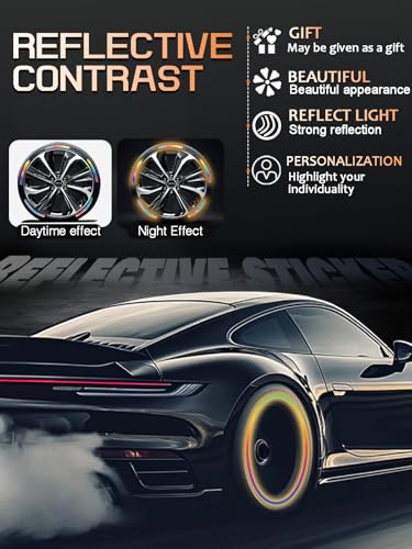 Image of Maicican Rainbow Reflective Stripe Car Wheel Stickers, 20 Pcs - Night Safety Warning, Anti-Scratch, Universal