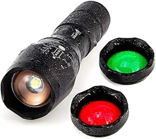 Ultrafire LED Tactical Torch Red/Green/White Light 900 Lumens 5 Modes Zoomable Mini Flashlight, Adjustable Focus Waterproof Small Torch with 3 Interchangeable Filter Lenses
