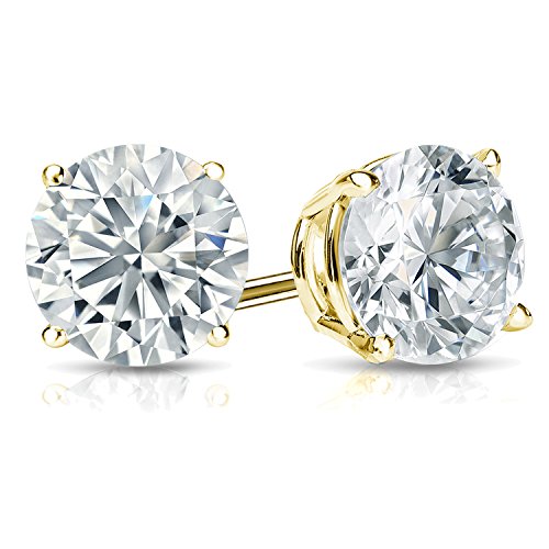 Diamond Wish Men's 14k Yellow Gold Round Simulant CZ Diamond Stud Earrings (1/4 to 2 cttw, Excellent Quality) 4-Prong Basket, Screw-Back2