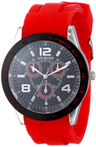 UNLISTED WATCHES Men's UL1203 City Streets Round Silver Case Black Dial Bezel Red Strap Watch