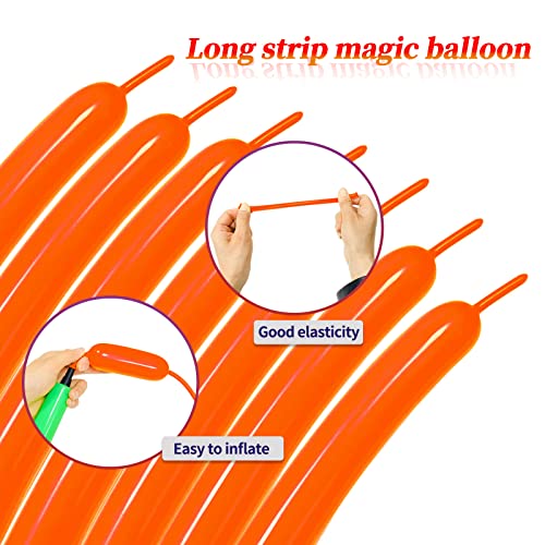 Image of Long Orange 260 Balloons Kit for Kids Party Decor, Bright Orange Long Balloons Twisting Animals Pack Thicken Latex for Halloween Orange Balloon Arch Party Decor.