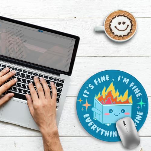 Image of Gctriki Dumpster on Fire Mouse Pad for Desk, Funny Blue Round Mousepad for Computer Laptop Gaming, Stitched Edge Non-Slip Rubber Base, Cute Home Office Desk Accessories Decor for Women