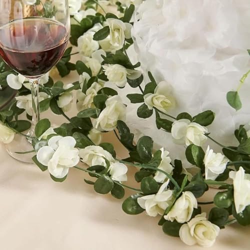 Image of TIED RIBBONS Pack of 2 Artificial Flower Vine Garland Creeper 69 Small Rose (183 cm) Garland for Decoration Wall Door Hanging Home Decor Balcony Indoor Outdoor Office Craft Decorative Items (White)