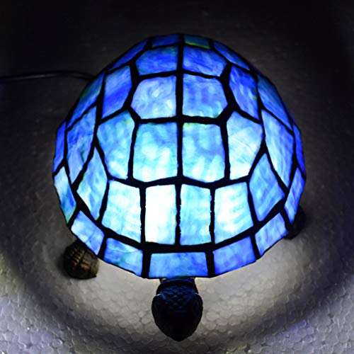 OMGPFR La créativité Tortue Lampes de Bureau, Tiffany Lampe de Table Rétro LED Ancien Lampes de Chevet, Coloré Abat-Jour en Verre Antique Lampes de Table pour Le Salon Chambre Éclairage,Bleu Cover
