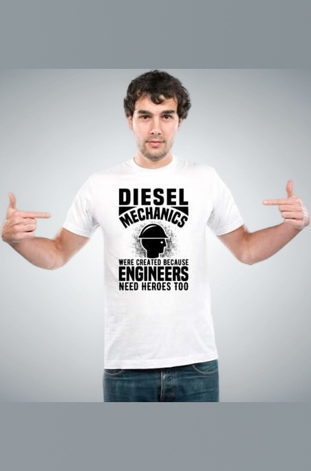 Unisex Round Neck Graphic 'Mechanic | Diesel Mechanics' Polyester T-Shirt White [Size 2YrsOld/22in to 7XL/56in]