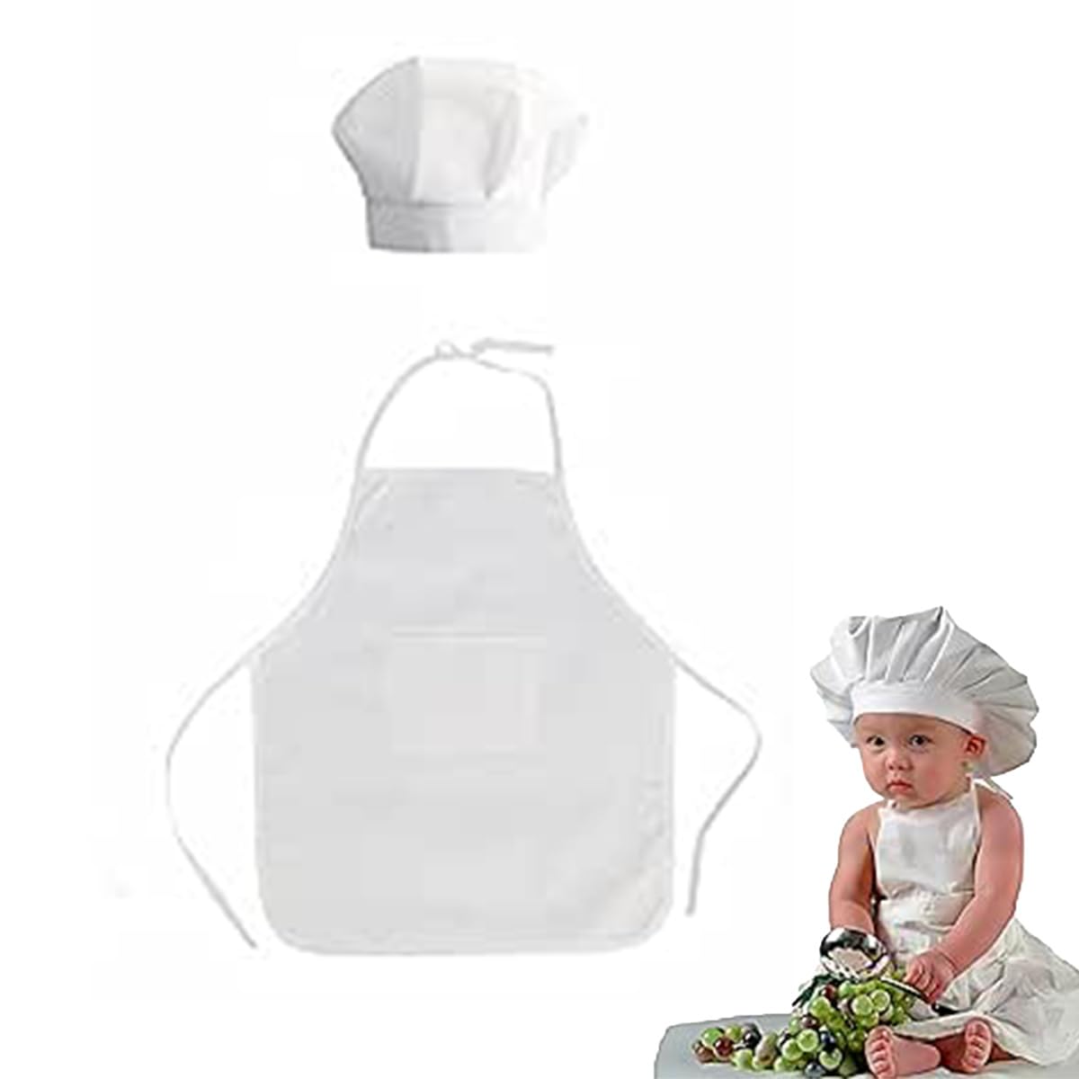 SICAILU Newborn Baby Chef Costume Photography Photos Prop Hat + Apron Outfit for Boys 5-12 Months White Chef Hat Apron Set Studio Little Chef Costume Infant Toddler Cosplay Party Costumes (White, S)