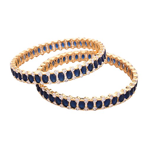 Ratnavali Jewels Gold Tone Cubic Zirconia Blue White CZ Bollywood Wedding Indian Jewelry Bangles Women3