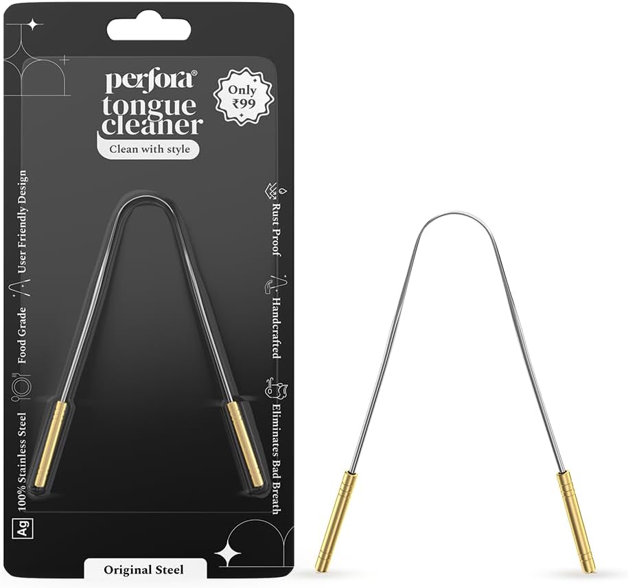 Perfora Silver Steel Tongue Cleaner For Men And Women | For Fresh Breath, Improved Taste Sense & Bacteria Removal | Pack of 1