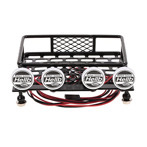 HUIOP RC Luggage with Light, Roof Rack Luggage Carrier with Light Bar for 1/10 RC Crawler Axial...