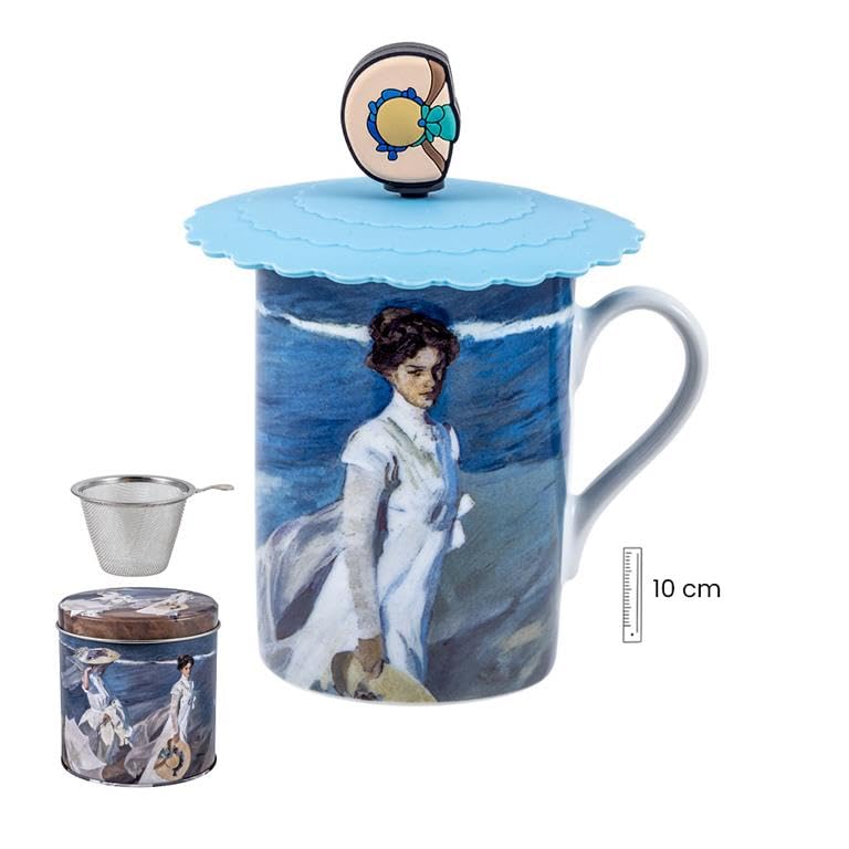 DRW Lot de 6 tasses à infusion avec filtre en acier inoxydable pour femme sur la plage. Tasse : 8 x 8 x 10 cm