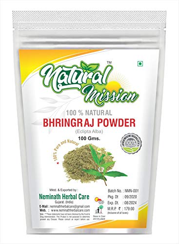 Natural Mission Bhringraj Powder (Eclipta prostrata) 100% Pure, Natural and Organic (100Grams) - Resealable Zip Lock Pouch