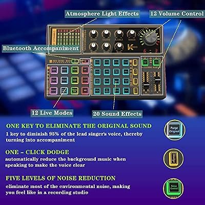 Sound Mixer Board, Voice Changer Sound Card with Multiple Sound Effects - Live Sound Card