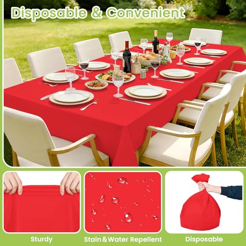 Image of Mulbozy Red Plastic Table Cloth Disposable 4 Pack, 54 x 108 Inch Tablecloths Rectangle, Red Plastic Table Cover for Party Decor