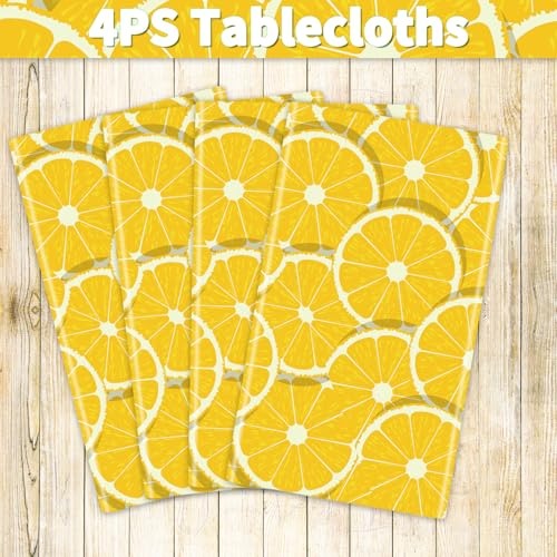 Image of 4 Pack Lemon Tablecloth Lemons Summer Party Tablecover Rectangle Table Cover 51 x 86 inch Yellow Lemonade Disposable for Lemon Theme Birthday Party Wedding Shower Supplies Lemonade Table Decorations
