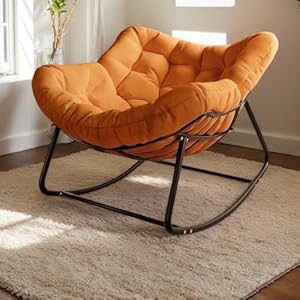 Fsdfkpop Eierstuhl Schaukelstuhl Rattansessel Grau-Orange