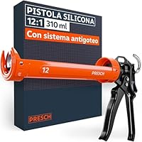 Presch Pistola Silicona 12:1 Relación de empuje & antigoteo – Para cartuchos de hasta 310 ml (baja viscosidad, acrílico y silicona) – Giratorio 360° incl. aguja de perforación