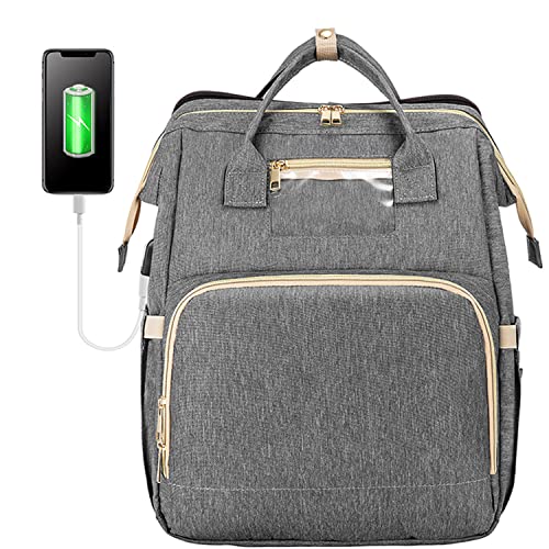 Image of 3 in 1 Diaper Bag Backpack with Changing pad, Waterproof Diaper Bag for Boys Girls, Baby Shower Gifts, Travel Nappy Bag with USB Charging Port, Stroller Straps & Shade Cloth (Grey)