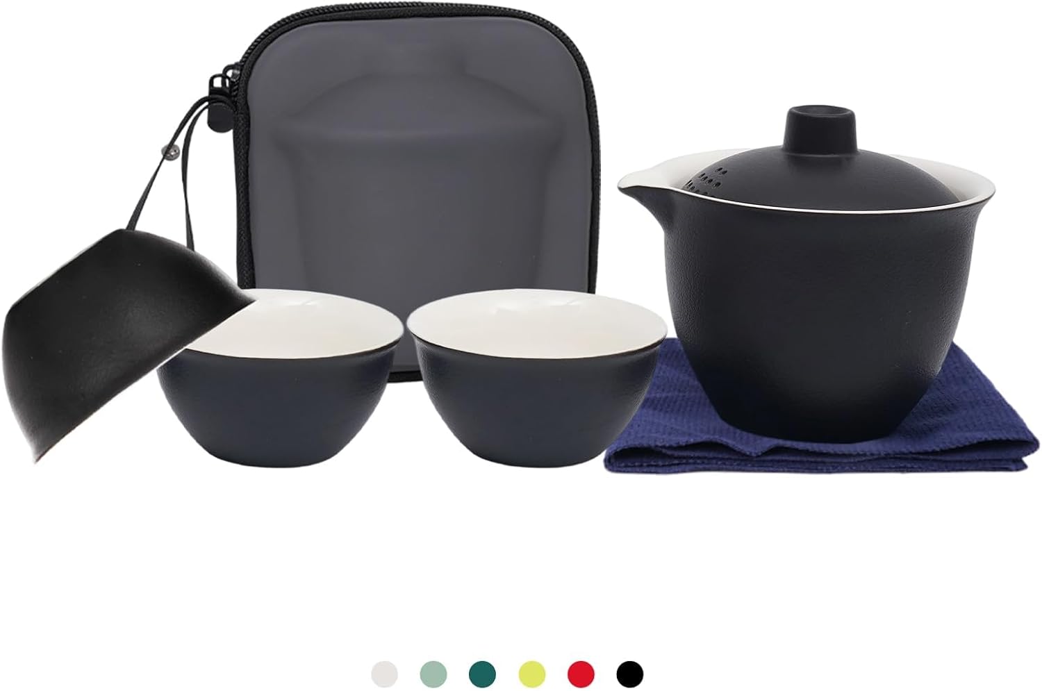 Porcelain Chinese Gongfu Tea Sets for Adults Portable Kungfu Teapot and Cup Set Small Ceramic Tea Party Set Travel Teaset with Lid for Home Gifting Outdoor and Office (Black)