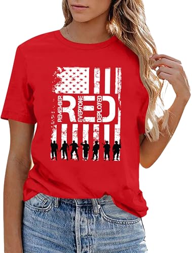 On Friday We Wear Red Shirt for Women American Flag Shirt USA Veteran T-Shirt Patriotic Causal Tee Tops(Red6 Large)