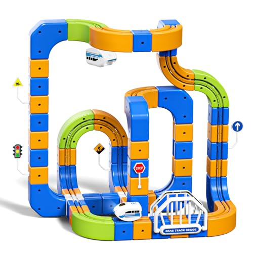 Electric Train Set for Kids, 225 PCS (80Track) 3D Anti-Gravity STEM Track Toy with 2 Trains Rechargeable, Cube Trains Track Flexible Railroad Building Kit, Screen-Free Birthday Gift for Boys Girls 3-8 by Fortand - Used condition - US$53.19