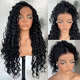 LOVSOULㅤ LOVSOUL 26Inch Deep Curly Lace Front Wig for Black Women, 13x6 HD Glueless Curly Lace Front Wigs Pre-Plucked, 200 Density Similar Human Hair Synthetic Lace Frontal Wig, 26 inch #1B