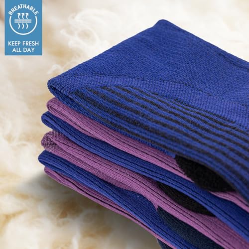 Image of Merino Wool Compression Knee High Running Socks 2 Pairs 15-20 mmHg Cushion Moisture Wicking Hiking Nurse Travel