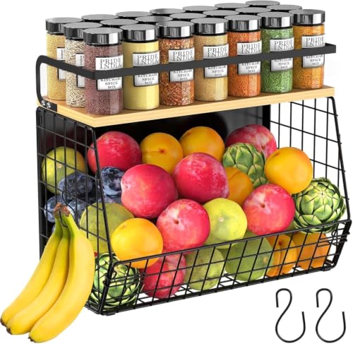 Image of Fridge Side Storage Rack Refrigerator Accessories Magnetic Shelf for Fridge with Wood Lid-1Pcs Refrigerator Side Hanger Fruit Potato Onion Storage Bins Pantry Organizer for Refrigerators
