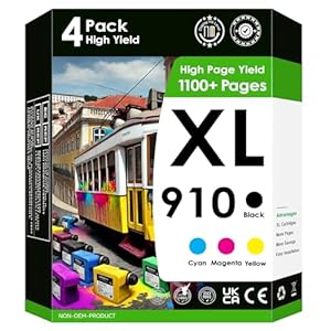910XL negro y 910 (cian, magenta, amarillo) 4 cartuchos funcionan con Officejet Pro 8100/8600/251/276.