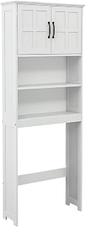 kleankin Over The Toilet Storage Cabinet, Bathroom Space Saver with Adjustable Shelf, Open Shelves and Double Door Cabinet, Bathroom Organizer, White