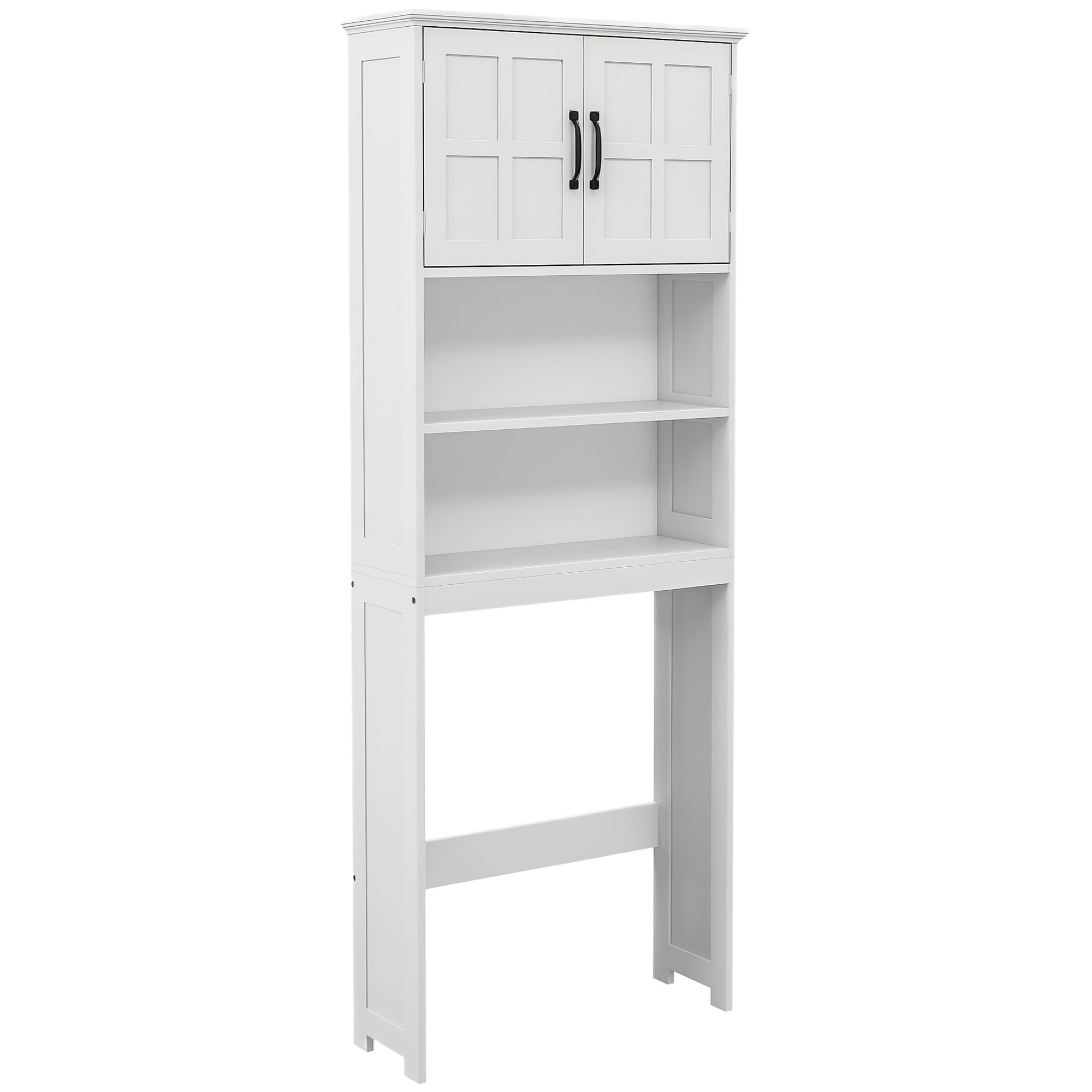 kleankin Mueble sobre Inodoro Armario para Lavadora con 2 Puertas Estantes Abiertos y Estante Ajustable Mueble para Baño 66x23x178 cm Blanco