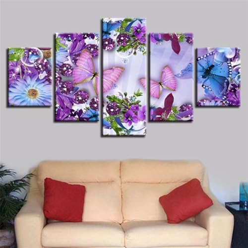 Kit broderie peinture diamant fleur bleue avec accessoires de diamond painting papillon 5D DIY