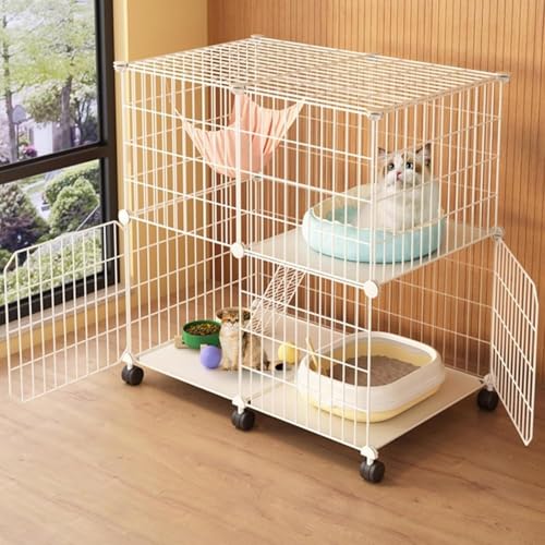 BAIRNOX 猫 猫 2段 猫 猫用 猫のゲージ 幅75*奥行49*高さ76cm 用 脱走防止 取付簡単 飼い DIY組え 付属 多段式選択 用 ドア付き のユニバーサルホイール 簡単に移動できる 取り付けツールのみが付属しており、猫用トイレ、猫用ハンモ