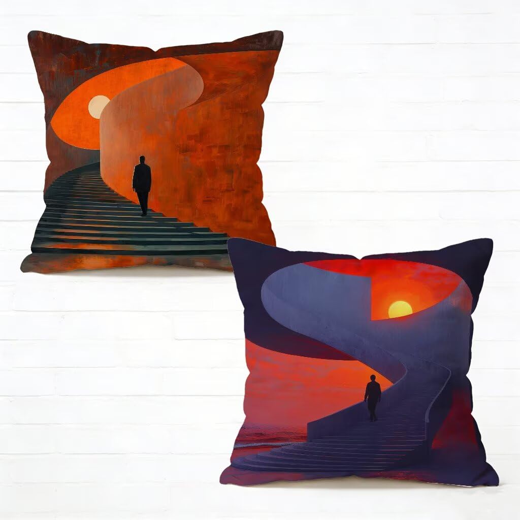 Taie Oreiller 65x65 cm Lot de 2 Rouge Housse de Coussin 65 x 65 Gros Coussin De Canapé Lin Taie Oreiller Exterieur Coucher De Soleil pour Printemps Été Chaise Chambre Terrasse Décoratifs 4-4967V2