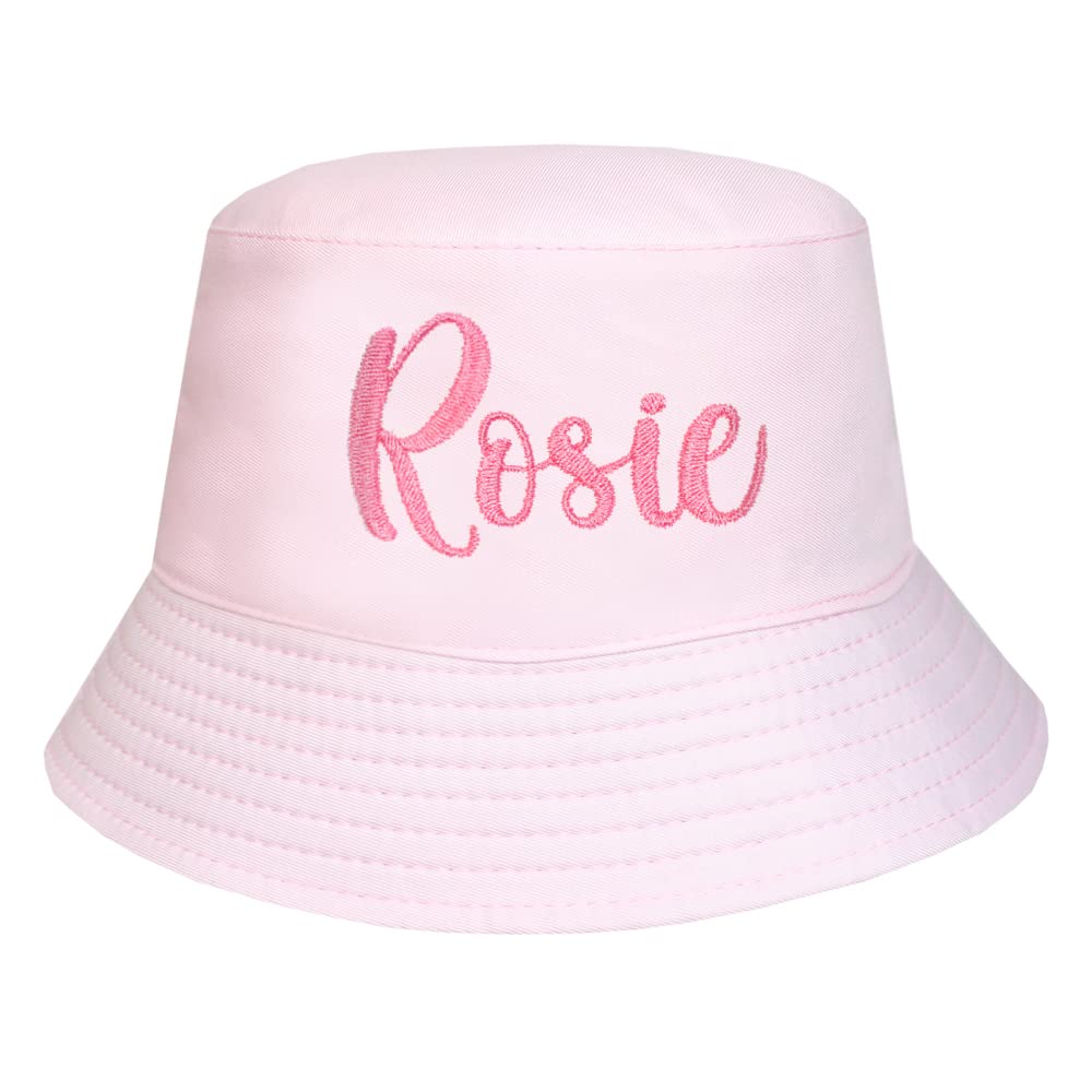 TeddyT's Personalised Girl's Baby Pink Embroidered Bucket Sun Hat (as8, Age, 3_Years, 6_Years)