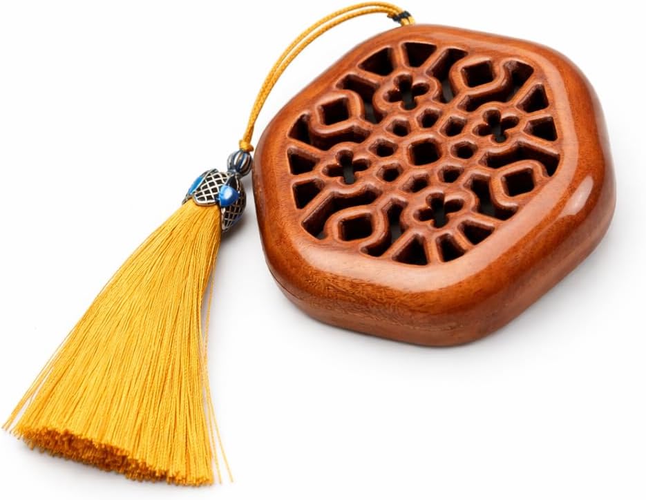 Circular Hand-Carved Rosewood & Ebony Incense Burner - Zen Meditation Bowl with Gold Tassel