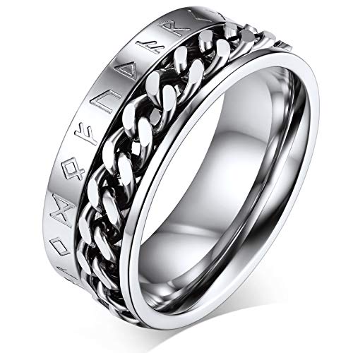 FaithHeart Norse Viking Spinner Runes Ring Stainless Steel/Gold Plated Rotatable Band Rings for Men Women- Can Personalized Engrave