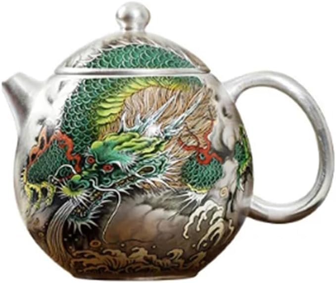 170 Ml Handmade Gold Plated Silver Dragon Egg Green Pot Teapot with Infuser Tea Crafts