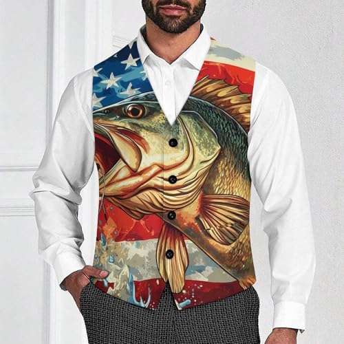 USA United States Bass Fish Men's Suit Vests Dress Vest V-Neck Waistcoat Slim Business Formal with Pocket2