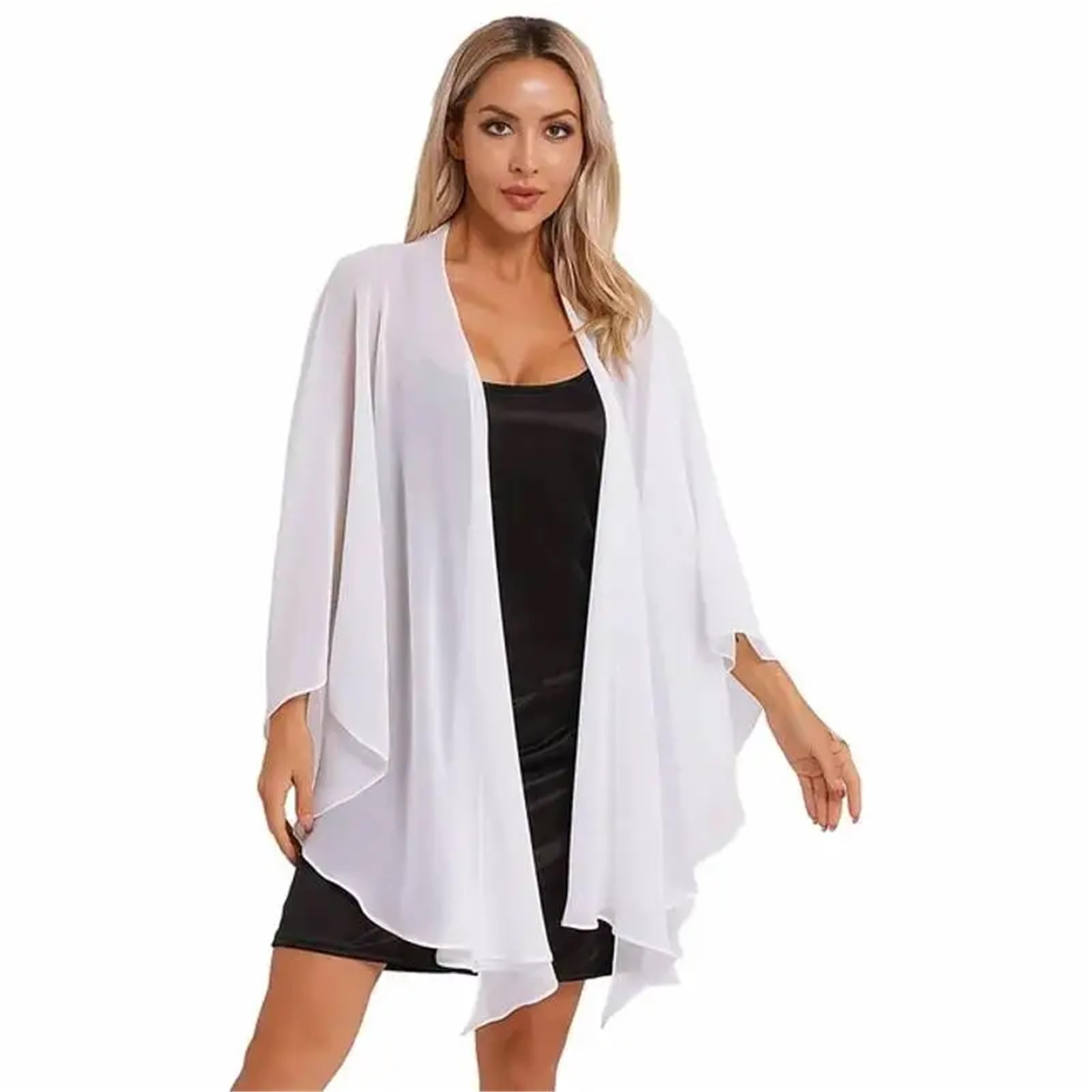 HEUchuan Wedding Dress Shawl Chiffon Women Lightweight Capes Wedding Bridal Wraps(White2)