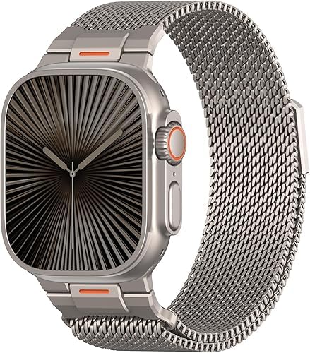 Croiky Milanese Loop Magnetic Mesh Metal Stainless Steel Strap Compatible With Apple Watch Ultra 3|2 Band 49mm Series 10, iwatch 10|11 Band 46mm, 9|8|7 45mm, SE2|6|5|4 44mm - Titanium-image-42