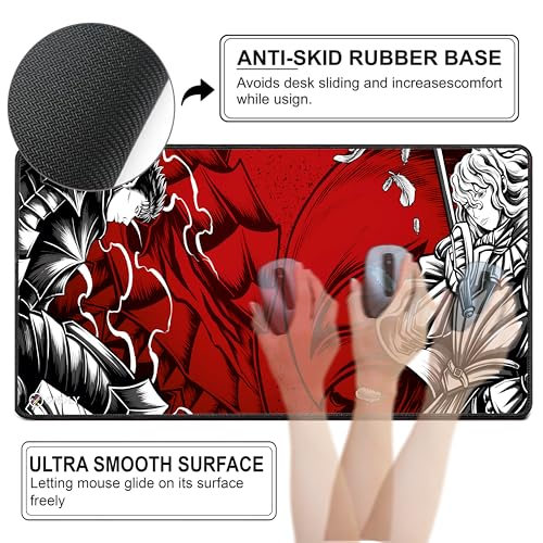 Image of Anime Mouse Pad 18x36 Inch 3mm Extended Gaming Desk Mat with Anti-Slip Rubber Base Mousepad for Smooth Surface Desk pad for PC & Laptop Use Waterproof & Stiched (Multicolour) Deskpad