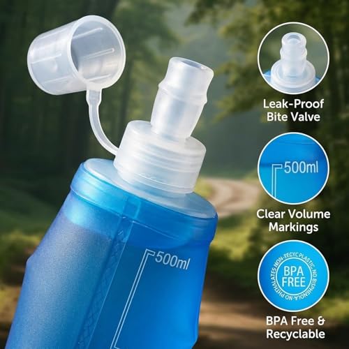 Image of CartHome Running Water Bottle, Collapsible 500ml Soft Flask for Trail Running, Hiking and Outdoor Sports Hydration