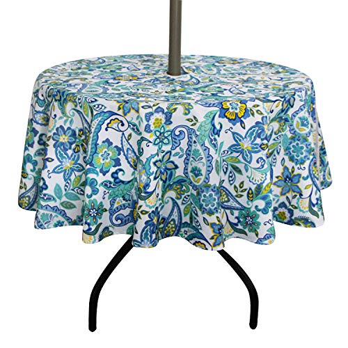 Image of EHouseHome Outdoor and Indoor 60inch Round Tablecloth with Umbrella Hole and Zipper, Waterproof Zippered Patio Cloths, Spring /Summer Table Covers for Backyard Circular Table /BBQs /Picnic