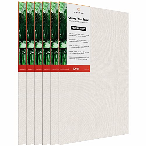 Image of Scholar Art Hobby Series 04 Oz (230 GSM) 100% Cotton Canvas Panel Board for Painting (White Blank Canvas Boards for Acrylic Paint, Oil Paint, Wet & Dry Media) | 12 inchx16 inch (30x40 cm), Pack of 6