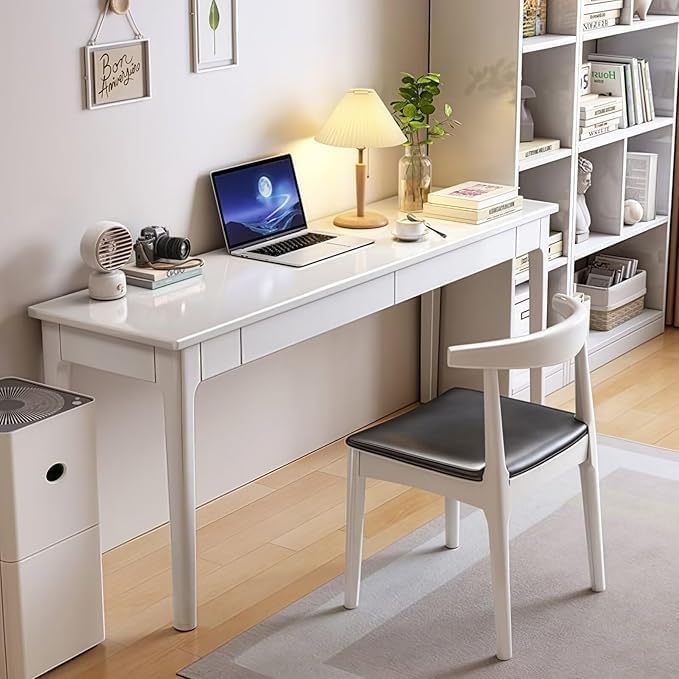 デスク パソコンデスク 勉強机 天然木 引き出し付き 無垢材 スリム