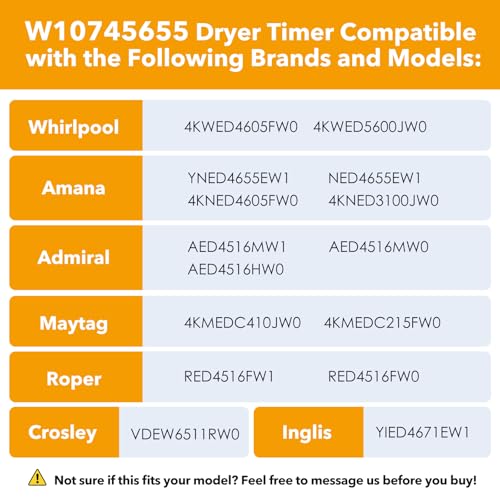Image of W10745655 W10436308 Dryer Timer Replacement, Genuine OEM Quality, Replaces WPW10745655, W10857612, AP6003908, PS11731366, Fits Whirlpool, Maytag, Amana, Admiral, Roper Dryers, 2-Year Warranty