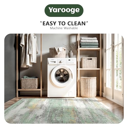Image of 8x10 Area Rugs, Abstract Modern Ultra Soft Washable Rug, Non Slip Carpet with Rubber Back Stain Resistance Rugs for Living Room, Bedroom, Dining Room Decor(Light Green /Cream)