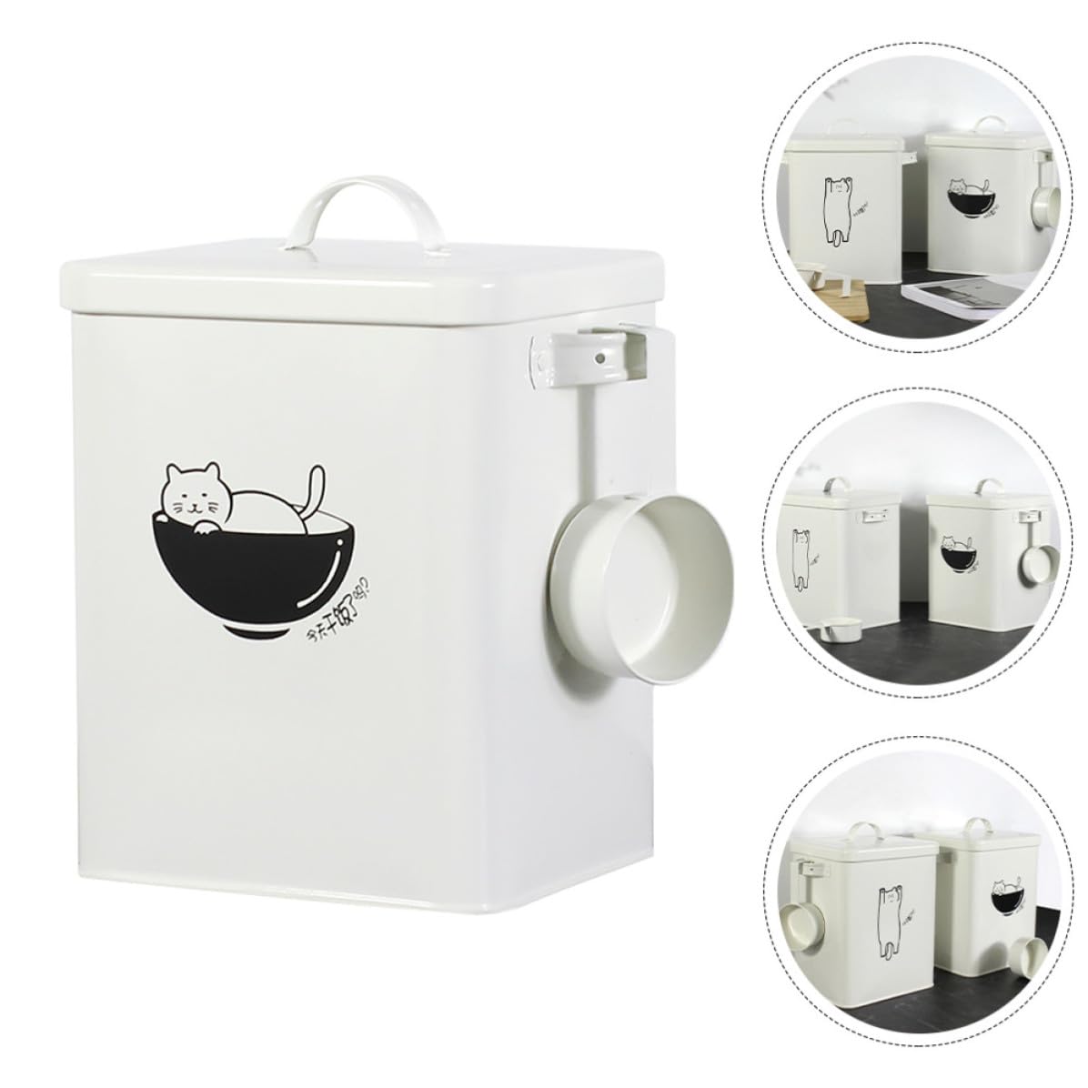 Veemoon Contenitore Design Sigillato in Ferro Bianco per Conservare Crocchette e Snack Resistente All'usura per Alimenti per Animali Domestici