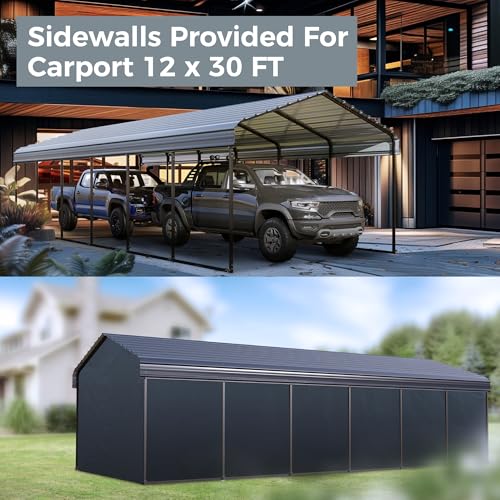 Image of GREEN PARTY 12x30 ft Metal Carport Heavy Duty Frame Canopy Garage Shelter