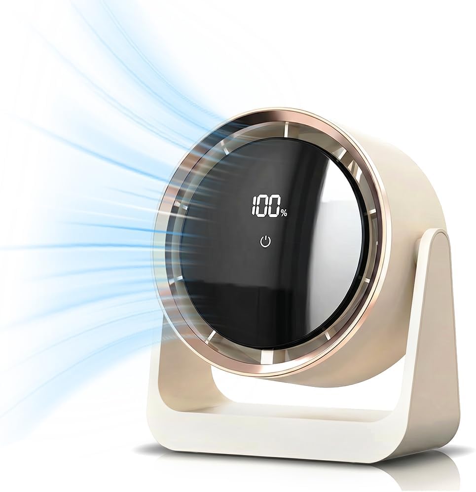 Mini Rechargeable Desk Fan with Touchscreen, 100 Speeds Digital Display Quiet Table Fan with Turbo Airflow, 90° Rotating Small Desktop Fan for Bedroom Home Office Travel (White)